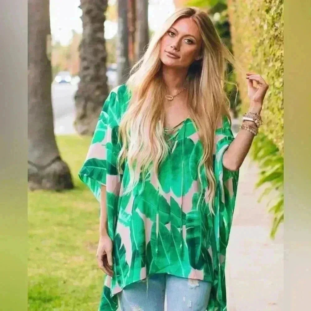 Buddy Love Women’s Kiwi Key West Boho V Neck Half Sleeve Poncho Tunic Size M/L‎